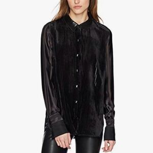 Elie Tahari Women's XS Black Martha Velvet Burnout Button Down Blouse